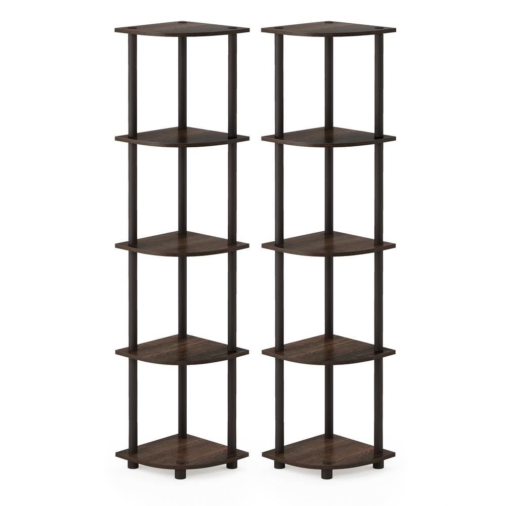 Furinno Turn-N-Tube 5 Tier Corner Display Rack Multipurpose Shelving Unit, Walnut/Brown, Set of 2