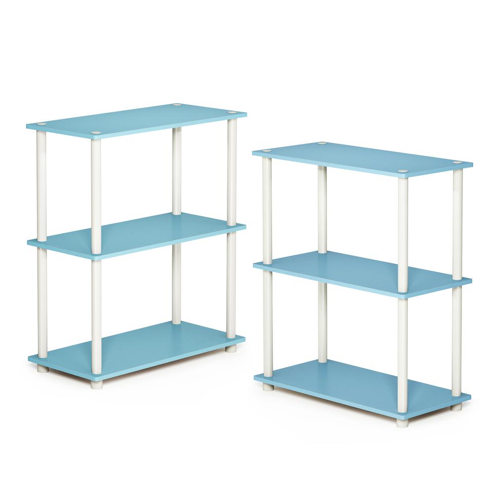 Furinno Turn-N-Tube 3-Tier Compact Multipurpose Shelf Display Rack, Light Blue/White, Set of 2