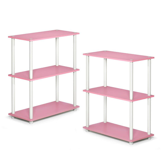 Furinno Turn-N-Tube 3-Tier Compact Multipurpose Shelf Display Rack, Pink/White, Set of 2