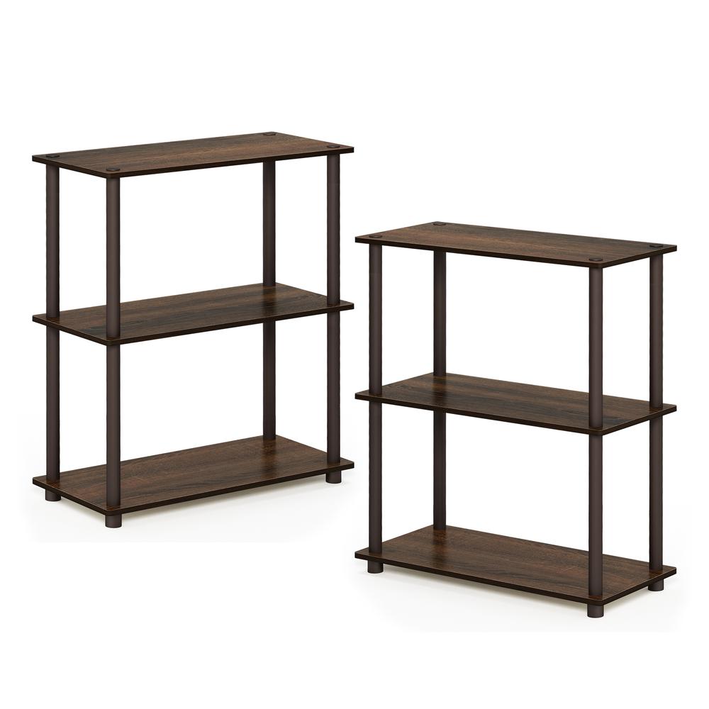 Furinno Turn-N-Tube 3-Tier Compact Multipurpose Shelf Display Rack, Walnut/Brown, Set of 2