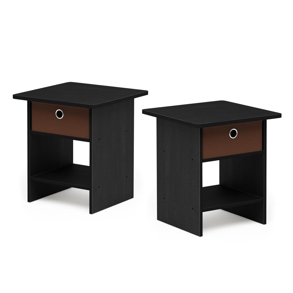 Furinno End Table/ Night Stand Storage Shelf with Bin Drawer, Americano/Medium Brown, Set of 2