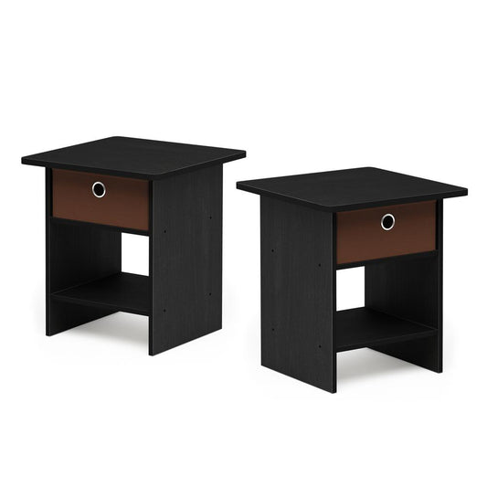 Furinno End Table/ Night Stand Storage Shelf with Bin Drawer, Americano/Medium Brown, Set of 2