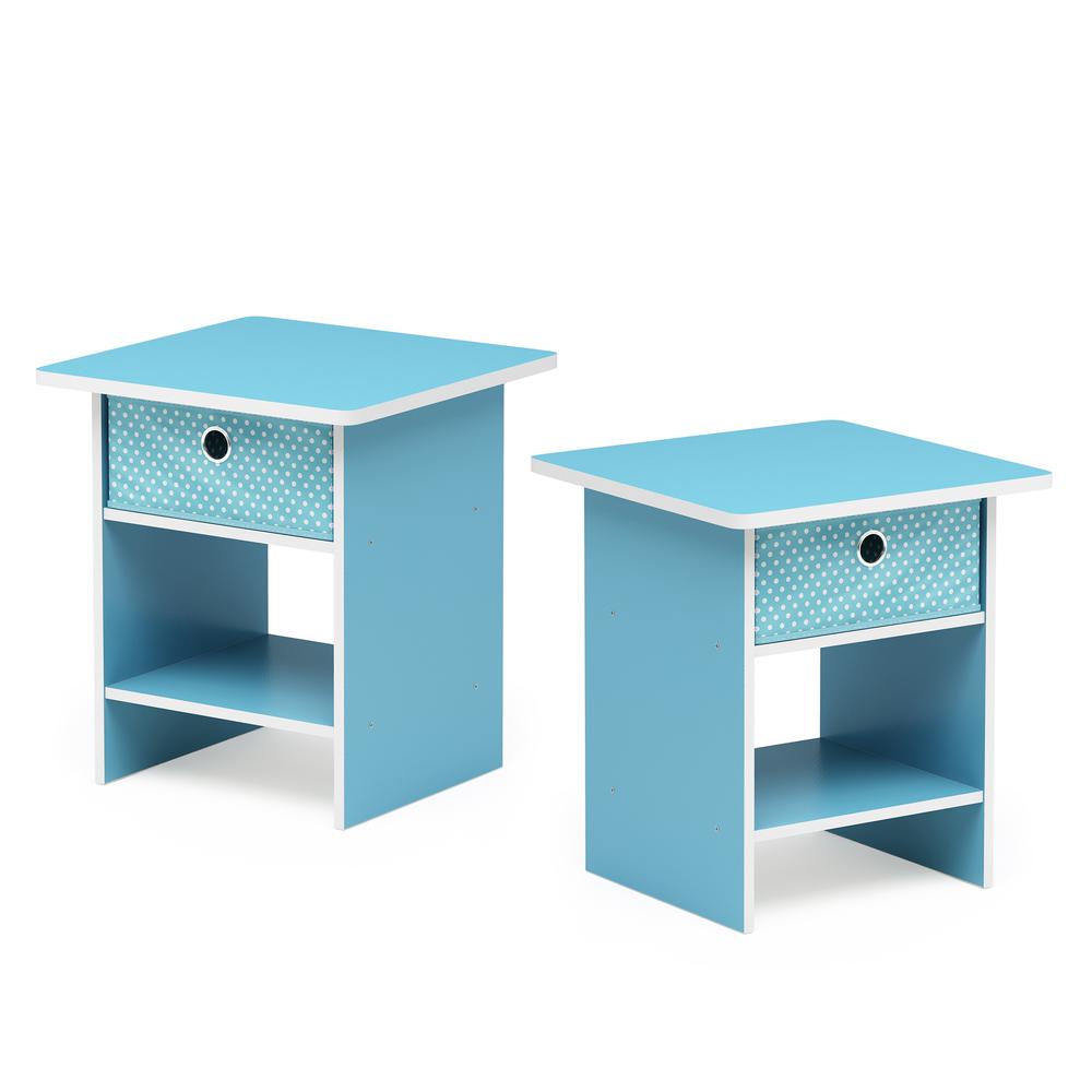 Furinno End Table/ Night Stand Storage Shelf with Bin Drawer, Light Blue/Light Blue, Set of 2