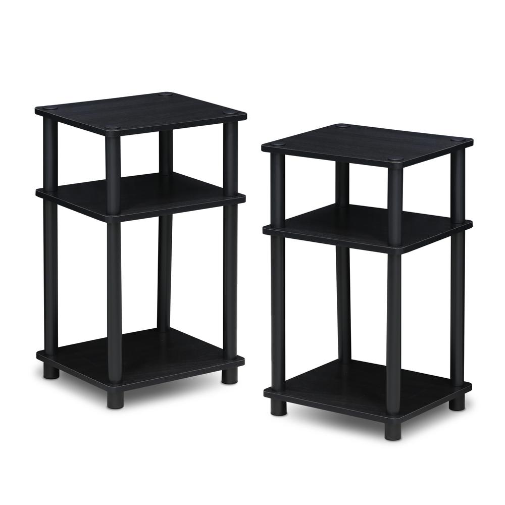 Furinno Just 3-Tier Turn-N-Tube End Table 2-Pack, Americano/Black