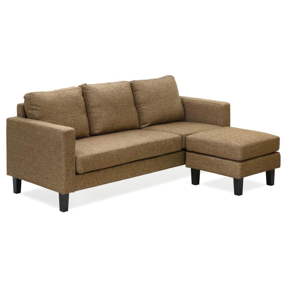 Furinno Simply Home Chaise Sectional Sofa with Ottoman, Brown