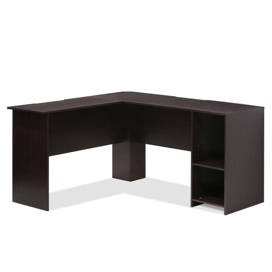 Furinno Indo L-Shaped Desk with Bookshelves, Espresso