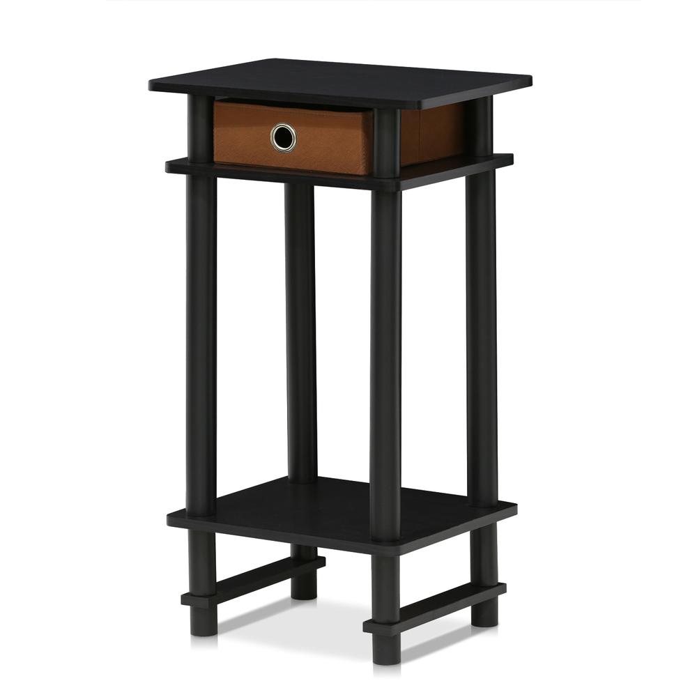 Furinno 17017 Turn-N-Tube Tall End Table with Bin, Espresso/Brown