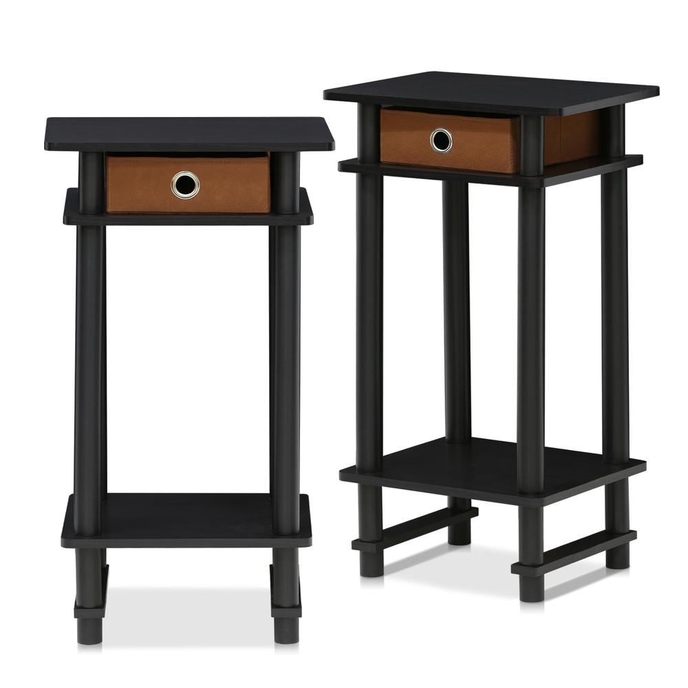 Furinno 2-17017 Turn-N-Tube Tall End Table with Bin, Espresso/Brown, Set of 2