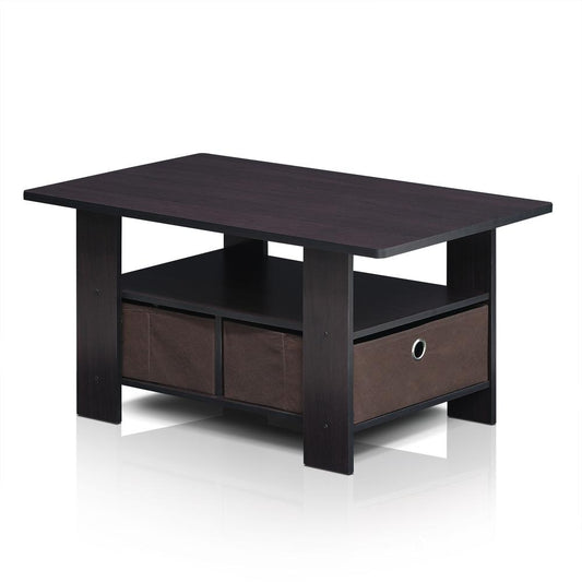 Furinno Andrey Coffee Table with Bin Drawer, Dark Walnut, 11158DWN