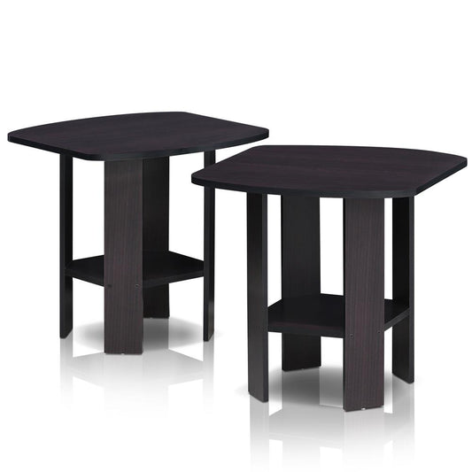 Furinno 2-11180DWN Simple Design End Table Set of Two, Dark Walnut