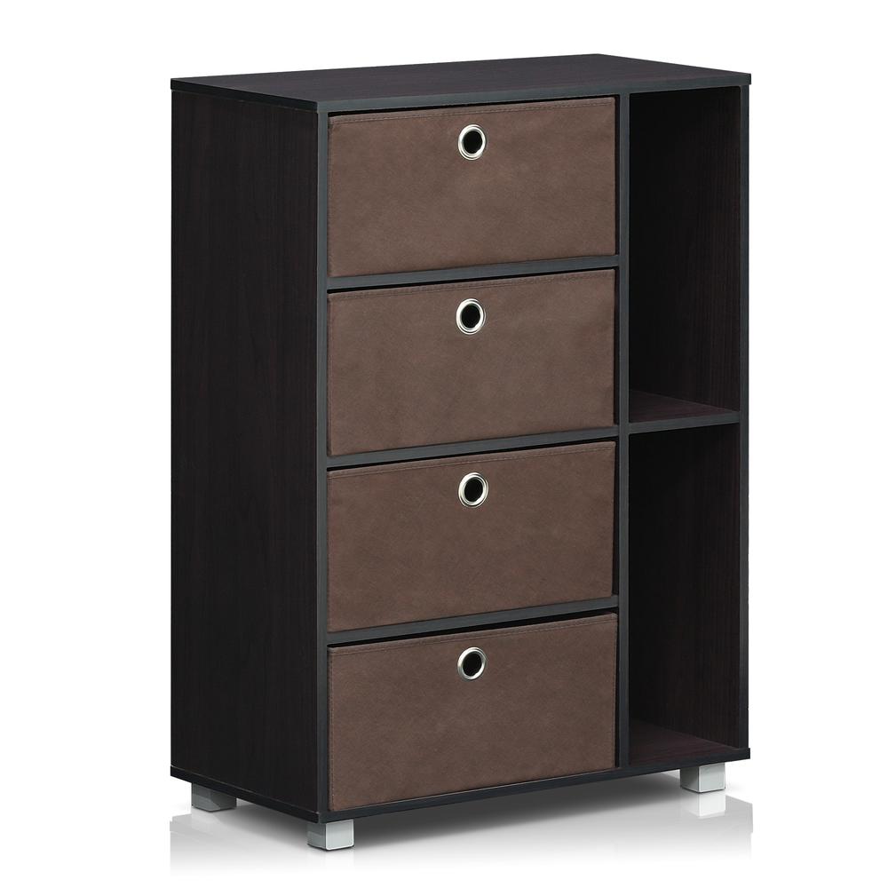 Furinno Andrey Multipurpose Storage Cabinet with Bin Drawers, Dark Walnut, 11159DWN