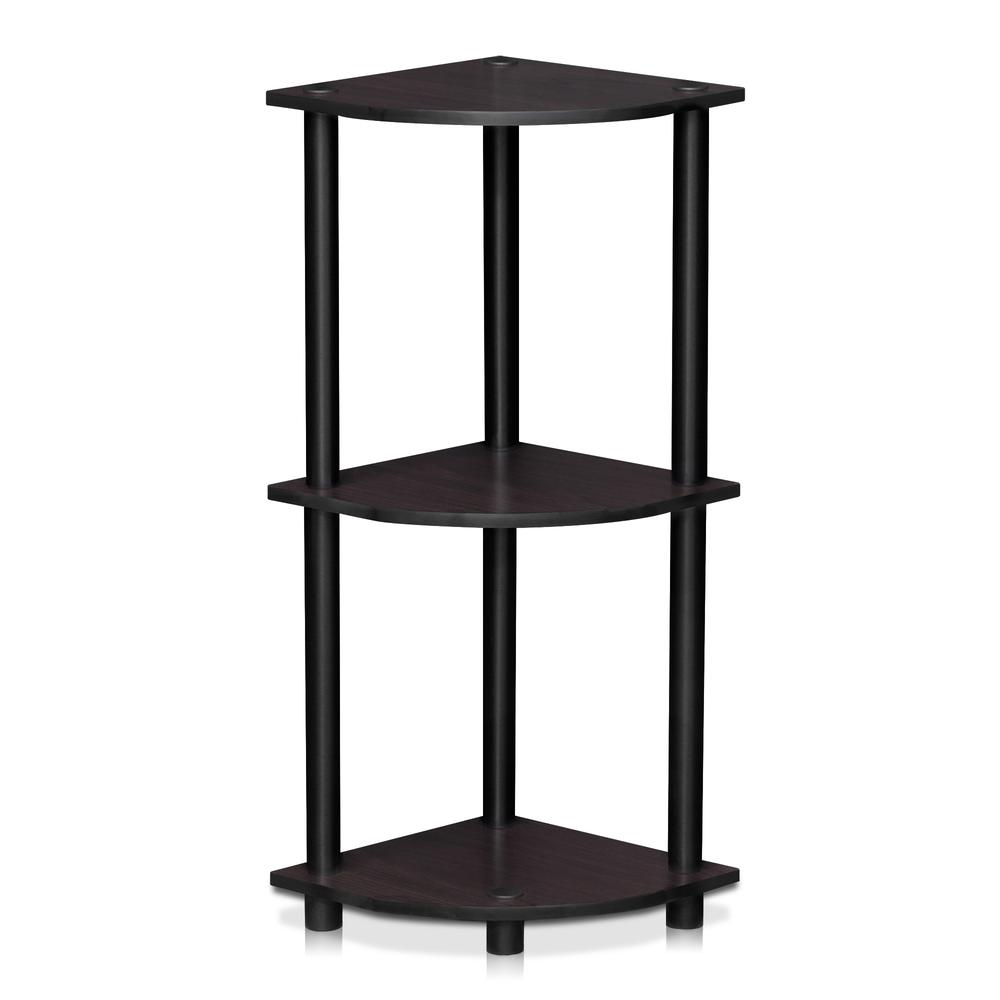 Furinno 12077DWN Turn-N-Tube 3-Tier Corner Display Rack Multipurpose Shelving Unit, Dark Walnut