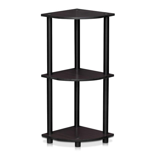 Furinno 12077DWN Turn-N-Tube 3-Tier Corner Display Rack Multipurpose Shelving Unit, Dark Walnut