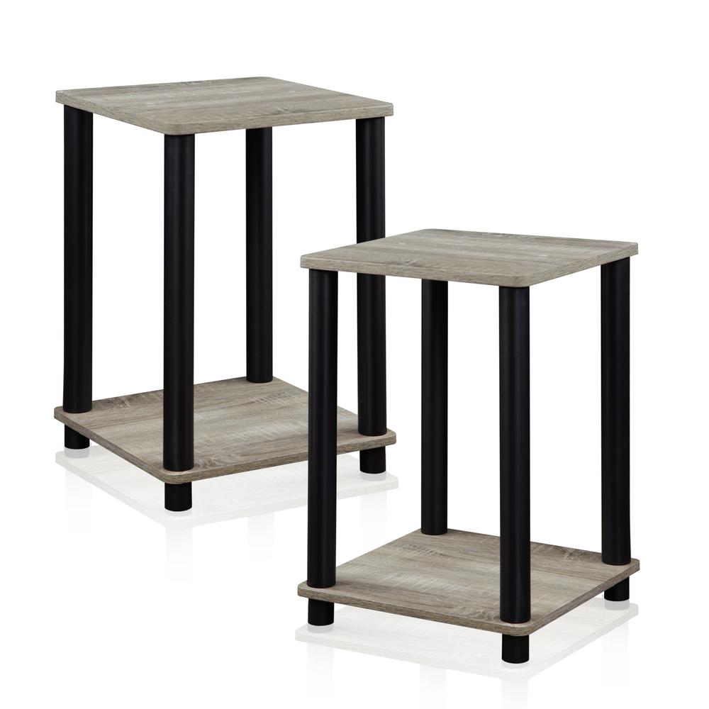 Furinno 2-99800GYW/BK Turn-N-Tube End Table, French Oak Grey/Black, Set of 2