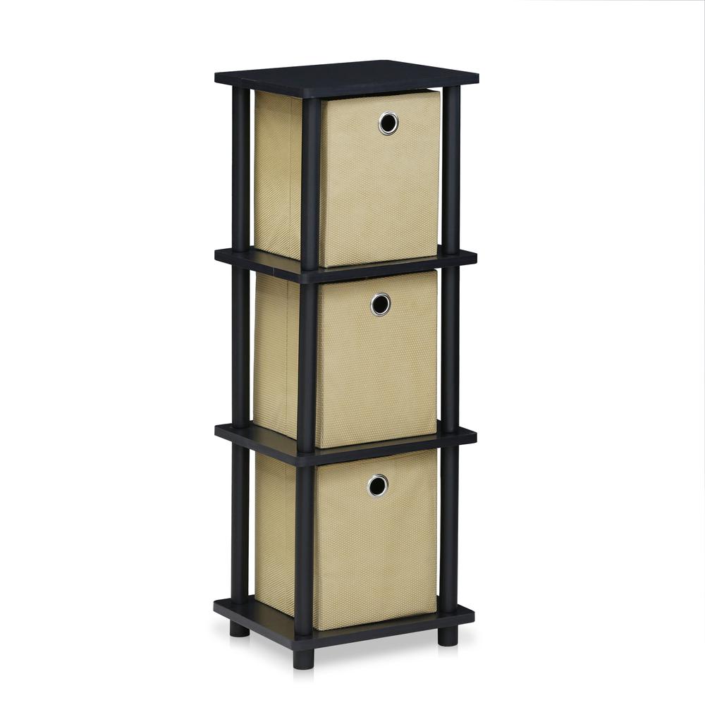 Furinno 17052BKW/BK/BR Turn-N-Tube 3 Tier Shelf with Bins, Blackwood/Black/Brown