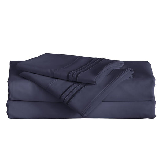 Furinno Angeland Vienne 4-Piece Microfiber Bed Sheet Set, King, Navy Blue