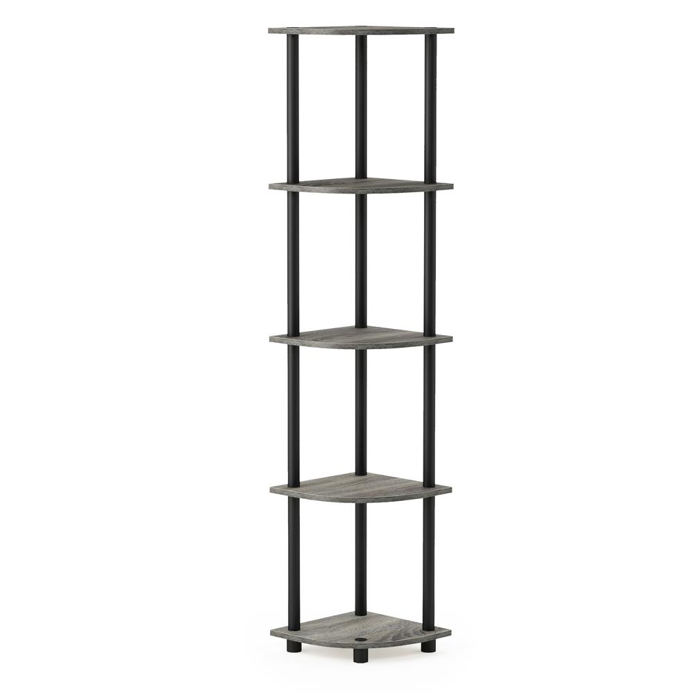 Furinno 99811 Turn-N-Tube 5 Tier Corner Display Rack Multipurpose Shelving Unit, French Oak Grey/Black