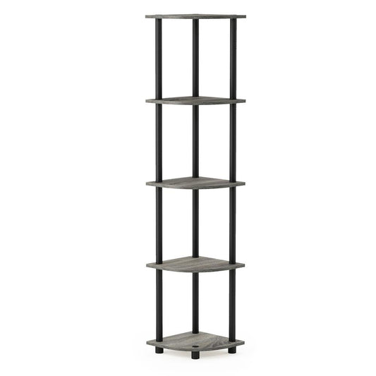 Furinno 99811 Turn-N-Tube 5 Tier Corner Display Rack Multipurpose Shelving Unit, French Oak Grey/Black