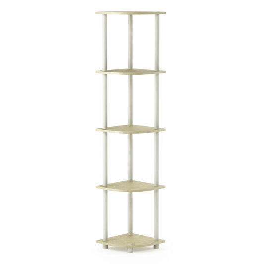 Furinno 99811 Turn-N-Tube 5 Tier Corner Display Rack Multipurpose Shelving Unit, Cream Faux Marble/White