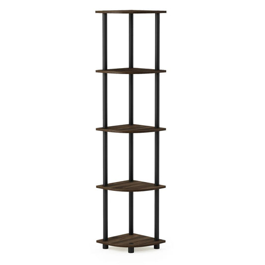 Furinno 99811 Turn-N-Tube 5 Tier Corner Display Rack Multipurpose Shelving Unit, Columbia Walnut/Black