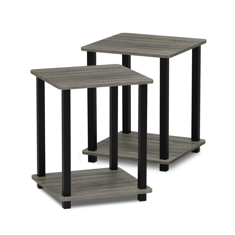 Furinno Simplistic End Table, Set of Two, French Oak Grey/Black, 12127GYW/BK