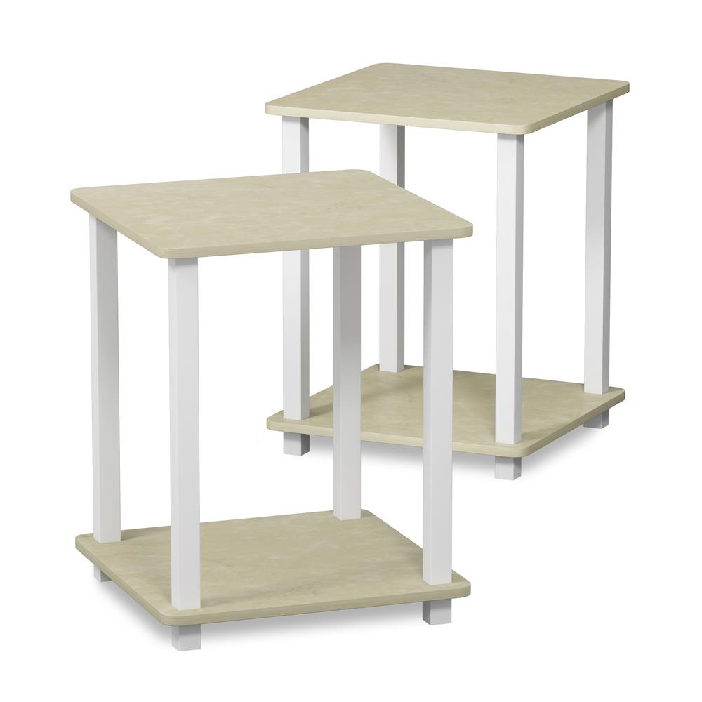 Furinno Simplistic End Table, Set of Two, Cream Faux Marble/White