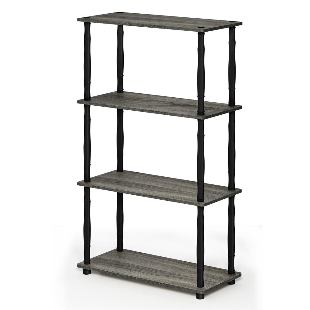 Furinno Turn-N-Tube 4-Tier Multipurpose Shelf Display Rack with Classic Tubes, French Oak Grey/Black, 18034GYW/BK