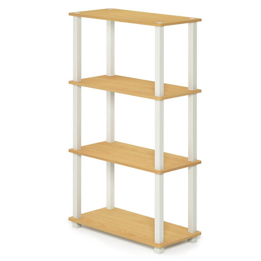 Furinno Turn-S-Tube 4-Tier Multipurpose Shelf Display Rack with Square Tube, Beech/White, 18028BE/WH