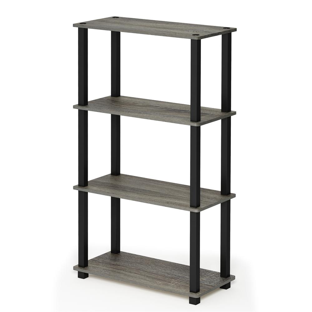 Furinno Turn-S-Tube 4-Tier Multipurpose Shelf Display Rack with Square Tube, French Oak Grey/Black, 18028GYW/BK