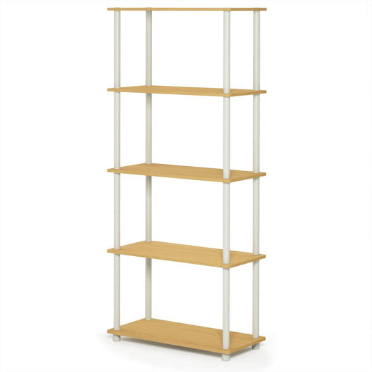 Furinno Turn-N-Tube 5-Tier Multipurpose Shelf Display Rack, Beech/White, 17091BE/WH