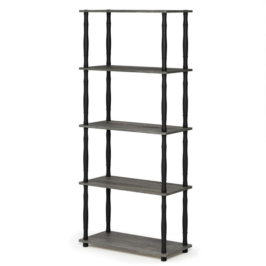 Furinno Turn-N-Tube 5-Tier Multipurpose Shelf Display Rack with Classic Tubes, French Oak Grey/Black, 18032GYW/BK