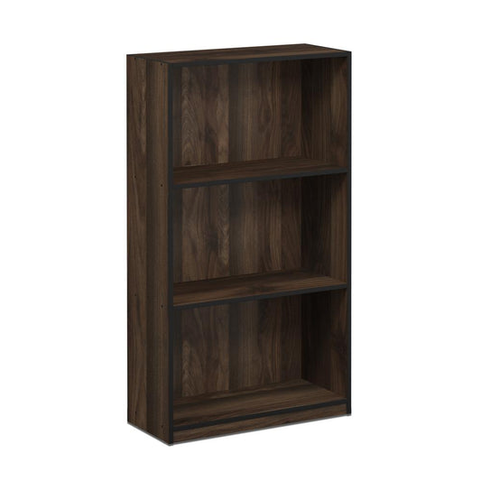 Furinno 99736 Basic 3-Tier Bookcase Storage Shelves, Columbia Walnut/Black