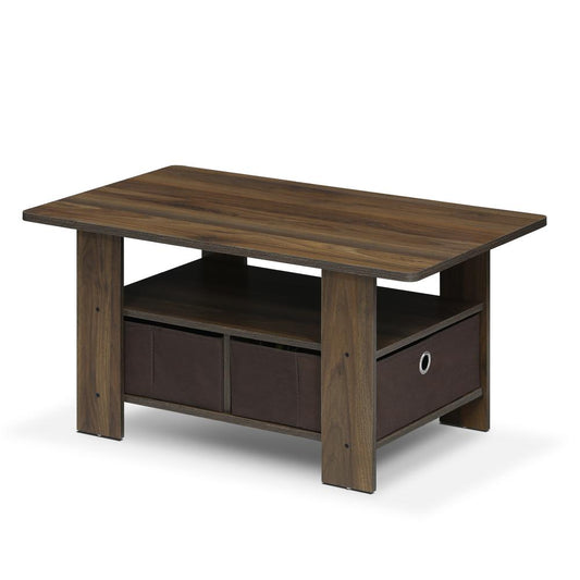 Furinno Andrey Coffee Table with Bin Drawer, Columbia Walnut/Dark Brown 11158CWN/DBR