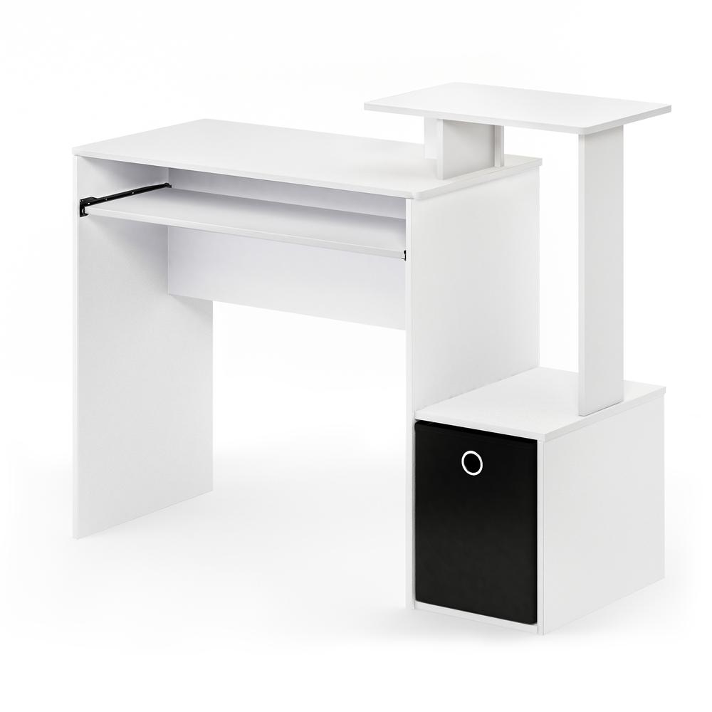 Furinno Econ Multipurpose Home Office Computer Writing Desk w/Bin, White/Black, 12095WH/BK