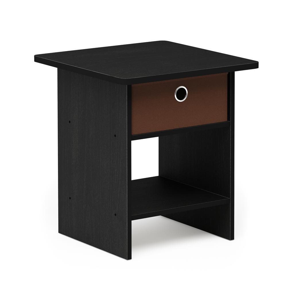 End Table/ Night Stand Storage Shelf with Bin Drawer, Americano/Medium Brown