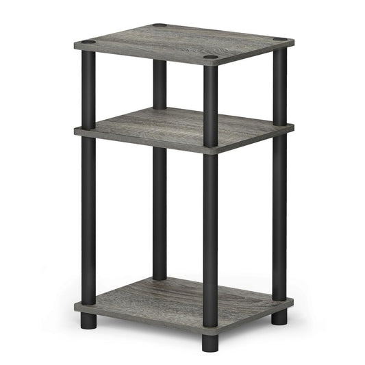 Furinno Just 3-Tier Turn-N-Tube End Table, French Oak Grey/Black, 11087GYW/BK