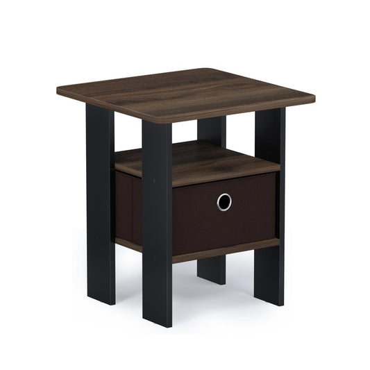 Furinno Andrey End Table Nightstand with Bin Drawer, Columbia Walnut/Dark Brown, 11157CWN/DBR