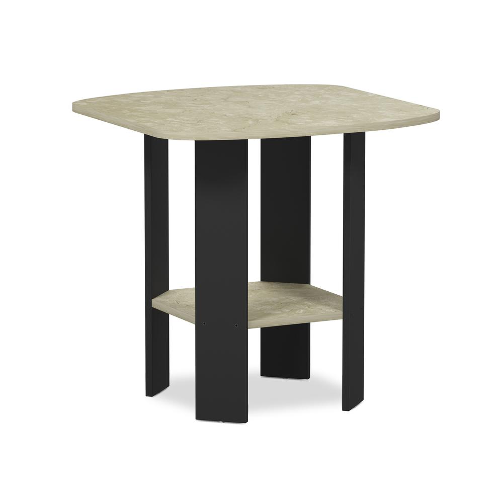 Furinno Simple Design End/SideTable, Cream Faux Marble/Black