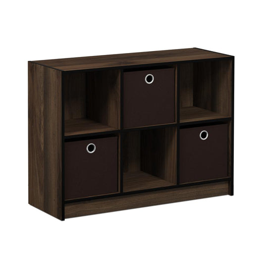 Furinno 99940 Basic 3x2 Bookcase Storage w/Bins, Columbia Walnut/Dark Brown