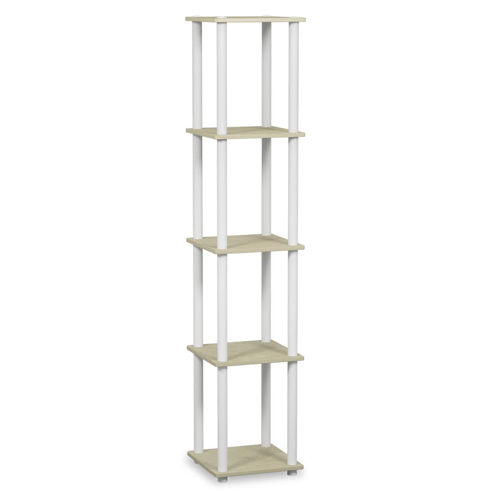 Furinno 99132 Turn-N-Tube 5-Tier Corner Square Rack Display Shelf, Cream Faux Marble/White