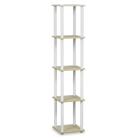 Furinno 99132 Turn-N-Tube 5-Tier Corner Square Rack Display Shelf, Cream Faux Marble/White