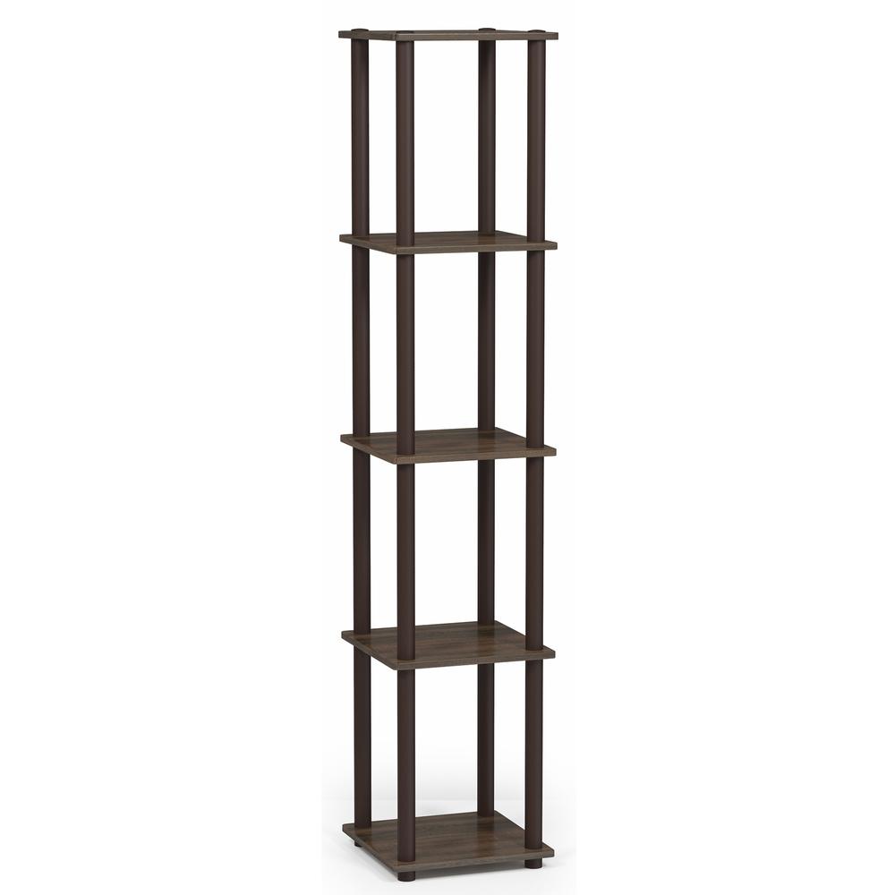 Furinno 99132 Turn-N-Tube 5-Tier Corner Square Rack Display Shelf, Walnut/Brown