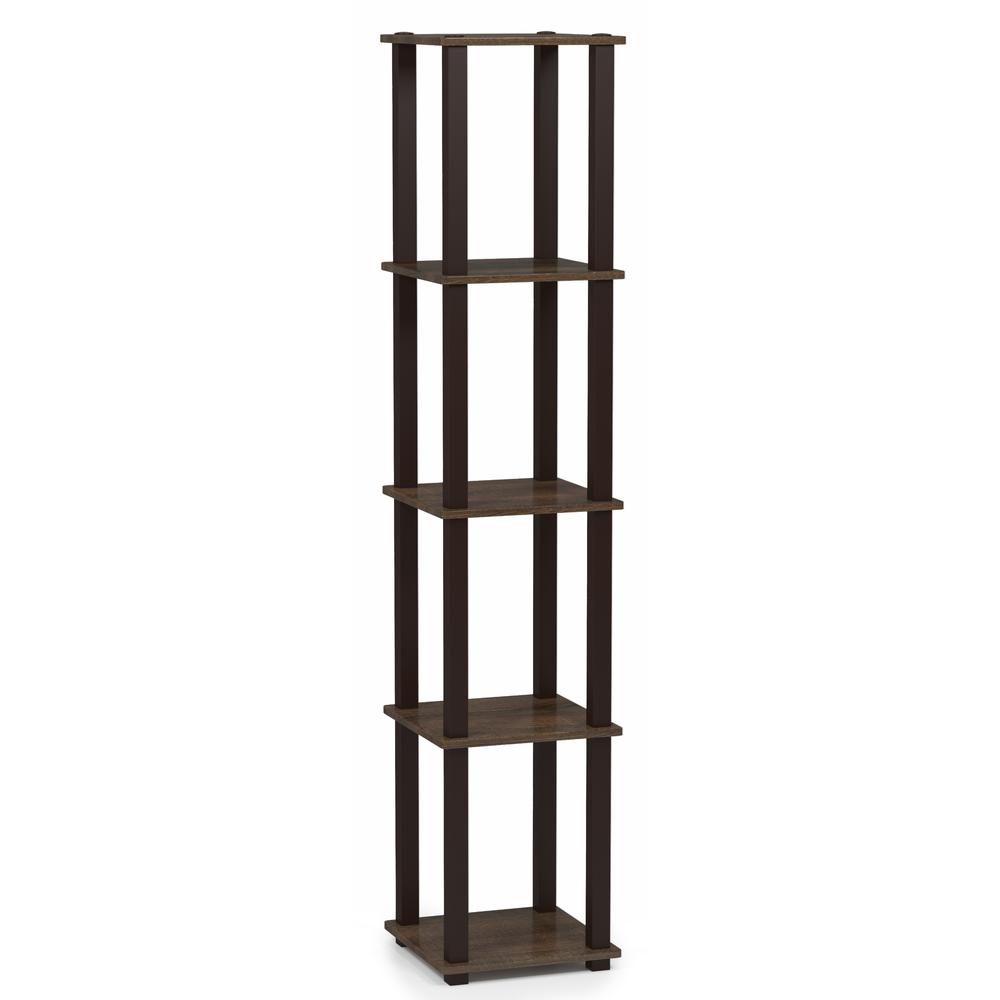 Furinno Turn-S-Tube 5-Tier Corner Square Rack Display Shelf with Square Tube, Walnut/Brown, 18026WN/BR