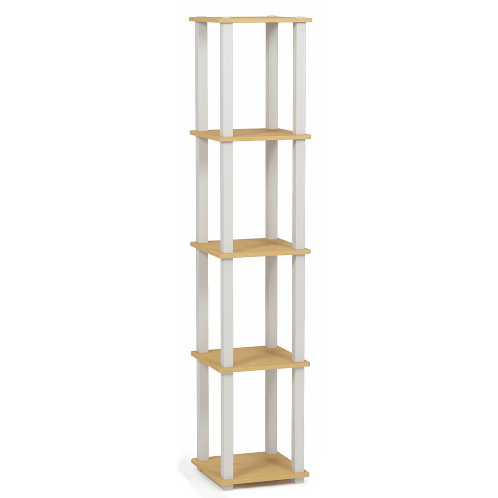 Furinno Turn-S-Tube 5-Tier Corner Square Rack Display Shelf with Square Tube, Beech/White, 18026BE/WH