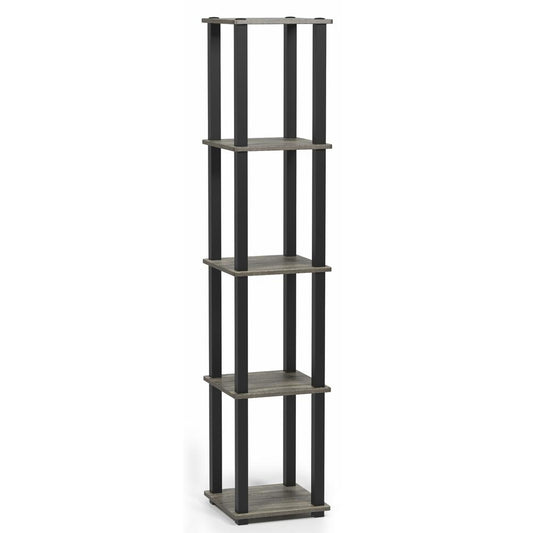 Furinno Turn-S-Tube 5-Tier Corner Square Rack Display Shelf with Square Tube, French Oak Grey/Black, 18026GYW/BK