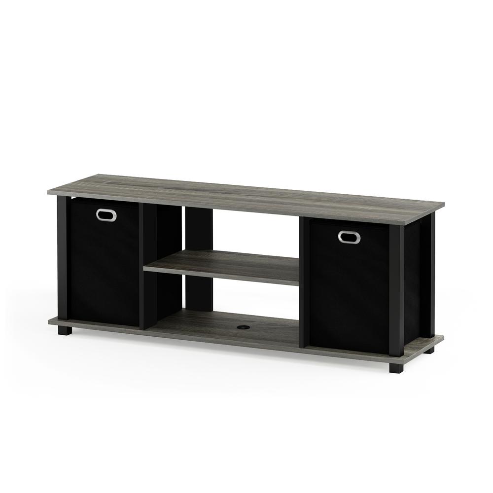 Furinno Econ Entertainment Center w/Storage Bins, French Oak/Black/Black