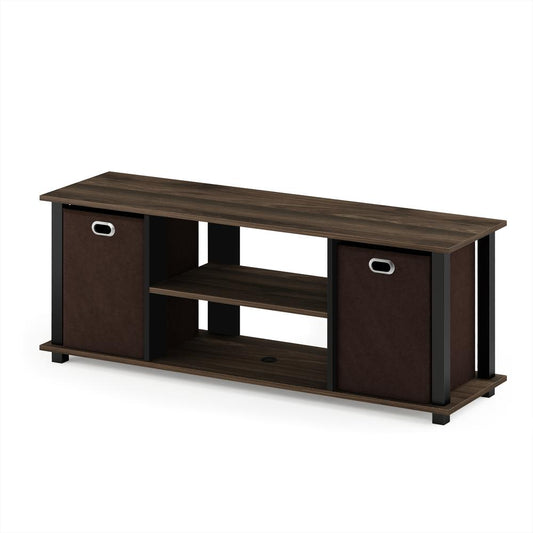 Furinno Econ Entertainment Center w/Storage Bins, Columbia Walnut/Black/Dark Brown