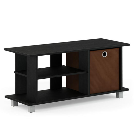 Simplistic TV Entertainment Center with Bin Drawers, Americano/Medium Brown