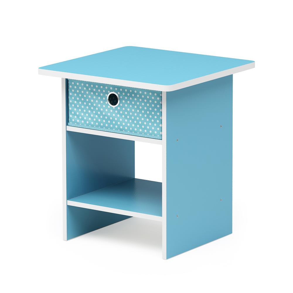 Furinno Dario End Table/ Night Stand Storage Shelf with Bin Drawer, Light Blue/Light Blue