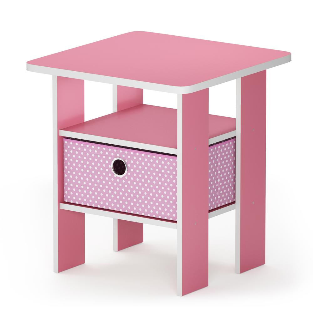 Furinno Andrey End Table Nightstand with Bin Drawer, Pink